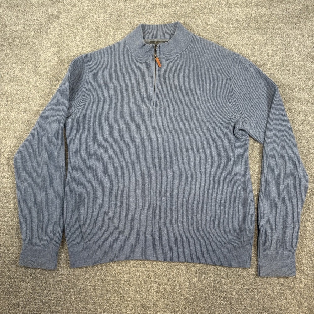 Nordstrom Sweater Mens Large Blue Cashmere Cotton 1/4 Zip Mock Neck